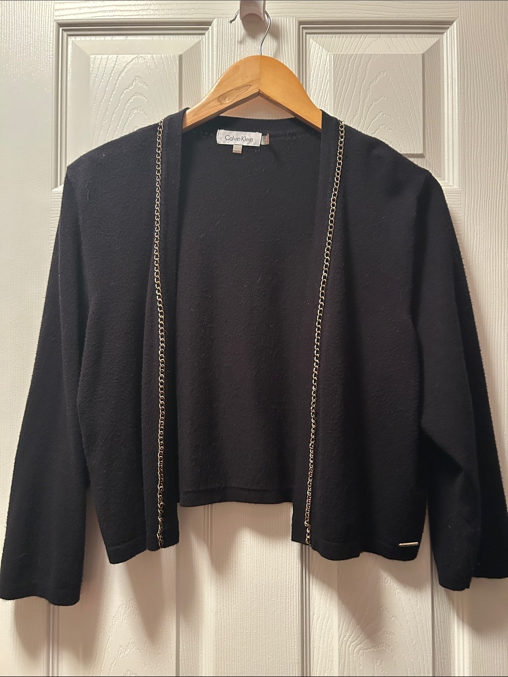 Calvin Klein Black Cardigan with Chain Trim Black Size M